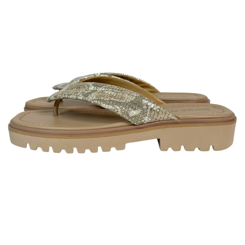 Donald Pliner Sandals Barbera Metallic Snakeskin Platform Thong Tan 8.5 NWOT - Picture 4 of 11